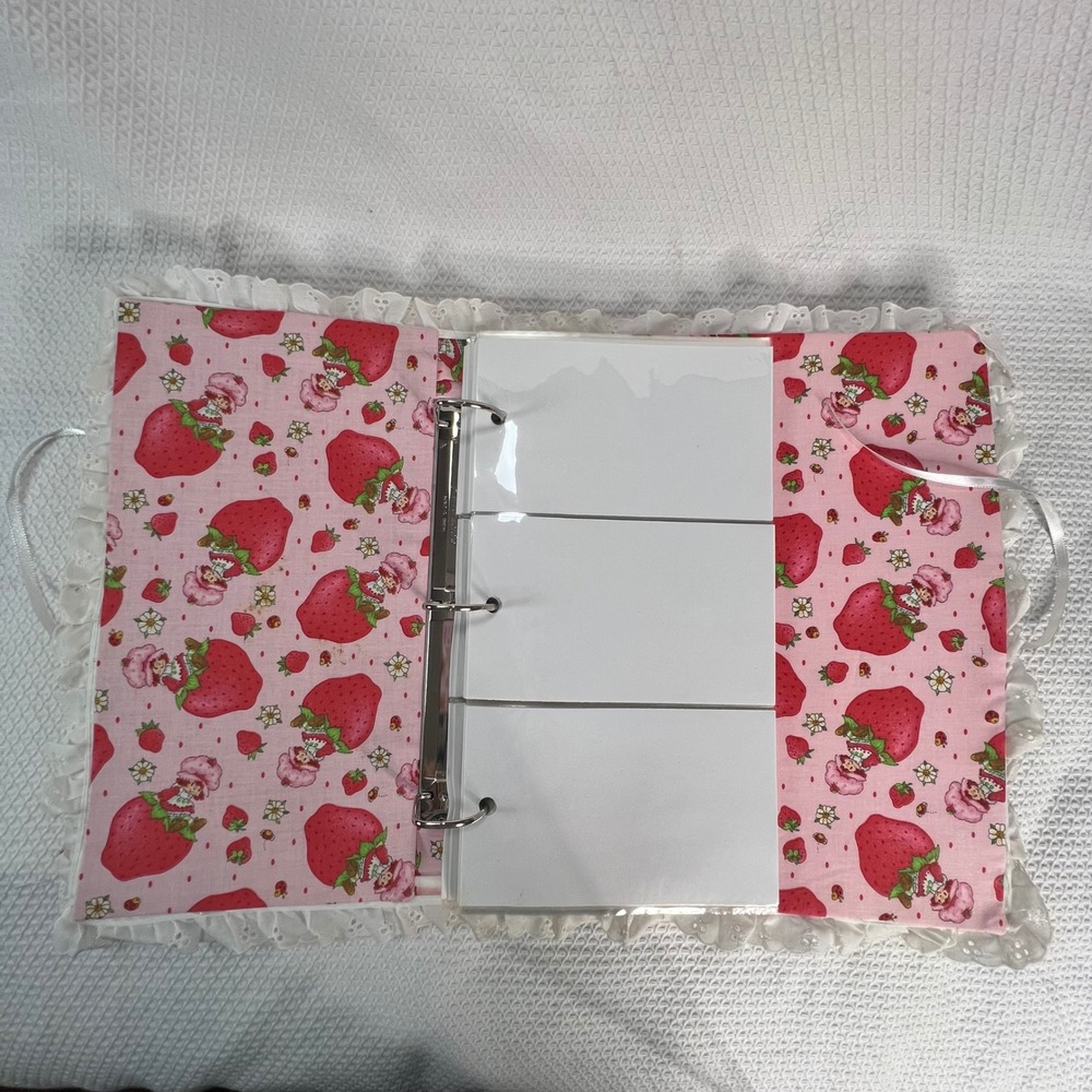 Handmade Strawberry Shortcake Fabric Photo Album 3-Ring Binder Eyelet Lace Pink - Picture 5 of 13